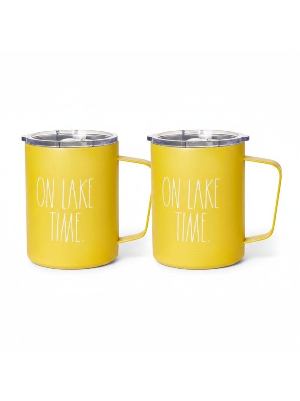 Rae Dunn “On Lake Time” Insulated Coffee Mug Yellow Brand-New X 2 - Picture 1 of 2